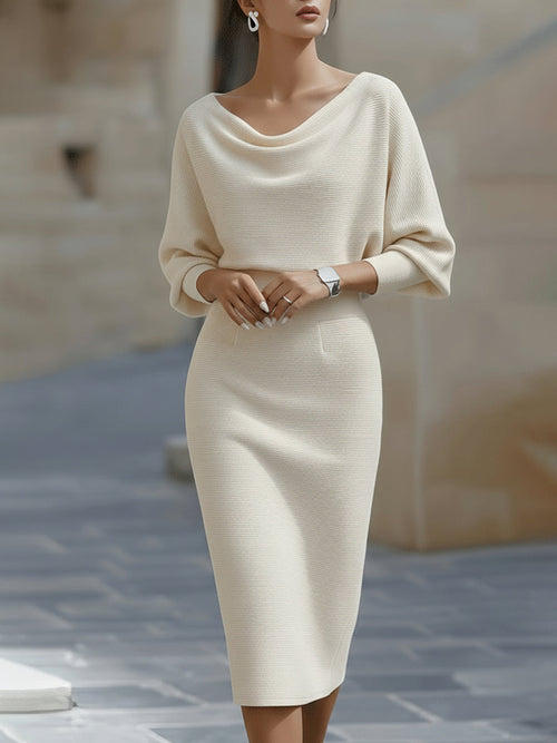 Draped Cowl-Neck Pencil Midi Dress