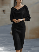 Draped Cowl-Neck Pencil Midi Dress