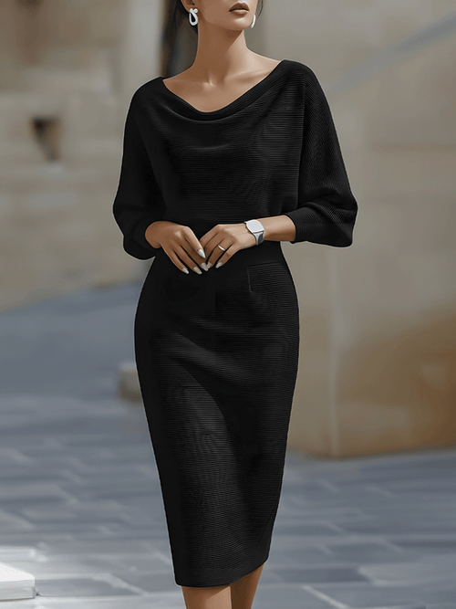 Draped Cowl-Neck Pencil Midi Dress