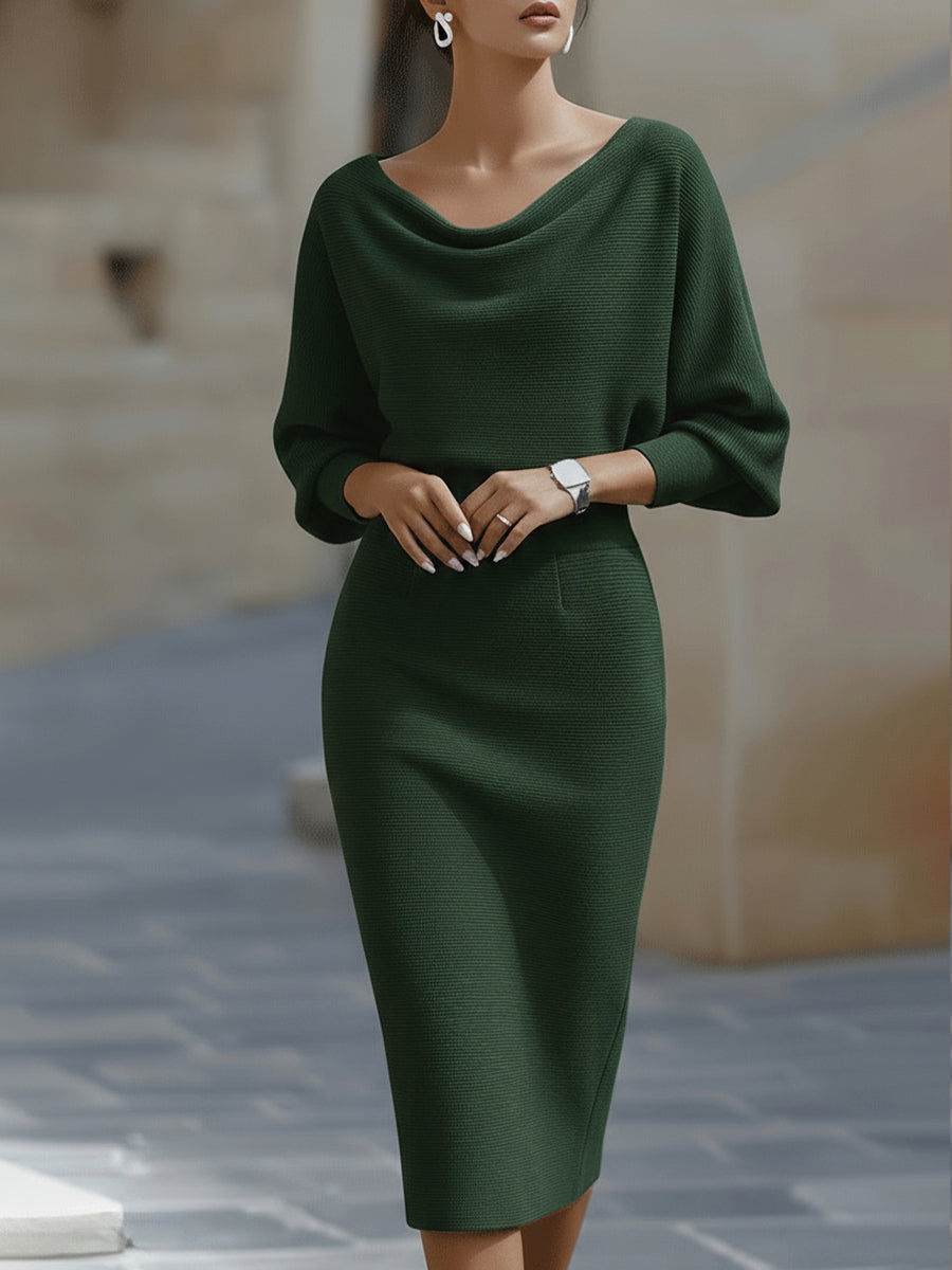 Draped Cowl-Neck Pencil Midi Dress