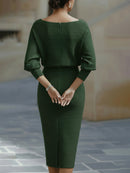 Draped Cowl-Neck Pencil Midi Dress