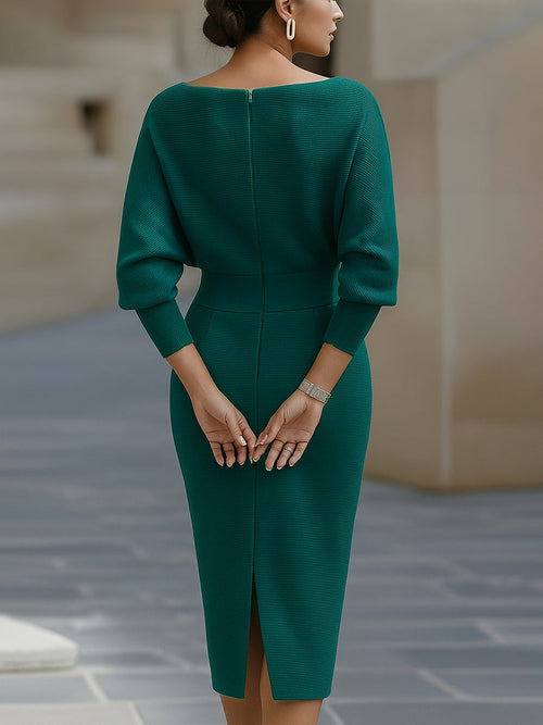 Draped Cowl-Neck Pencil Midi Dress