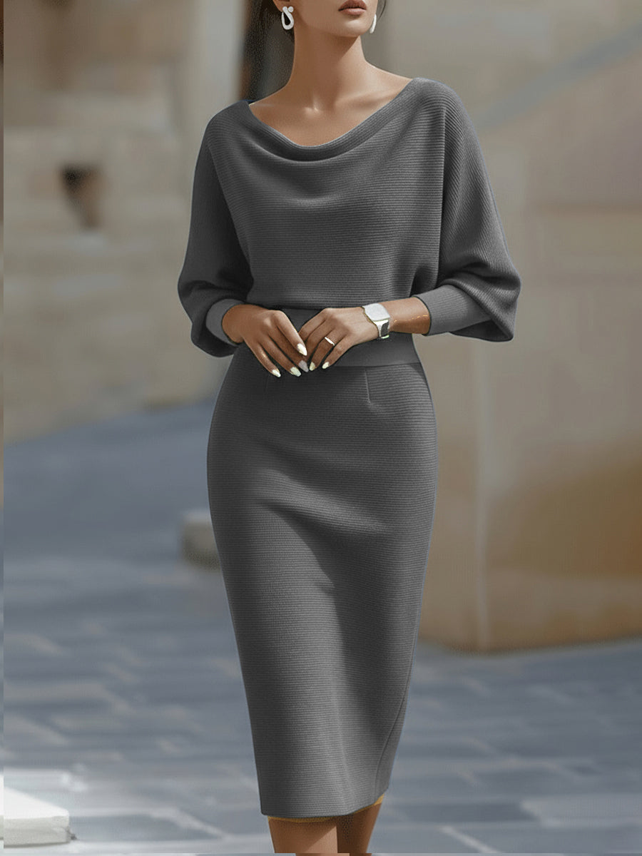 Draped Cowl-Neck Pencil Midi Dress