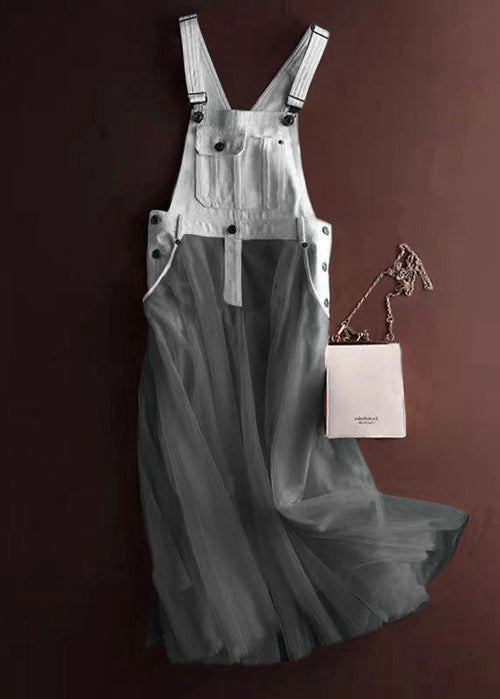 Denim Tulle Patchwork Strap Dress