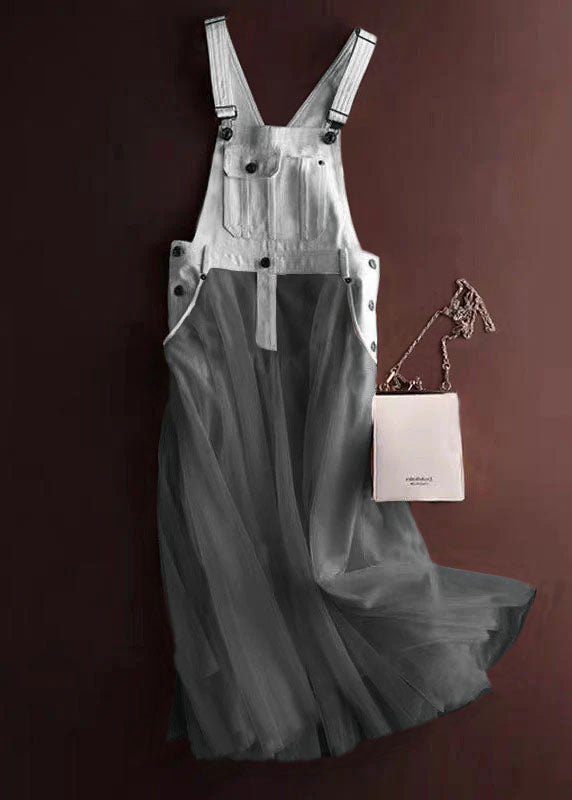 Denim Tulle Patchwork Strap Dress