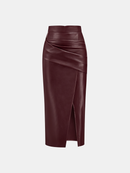 Faux Leather Midi Dress with Back Slit
