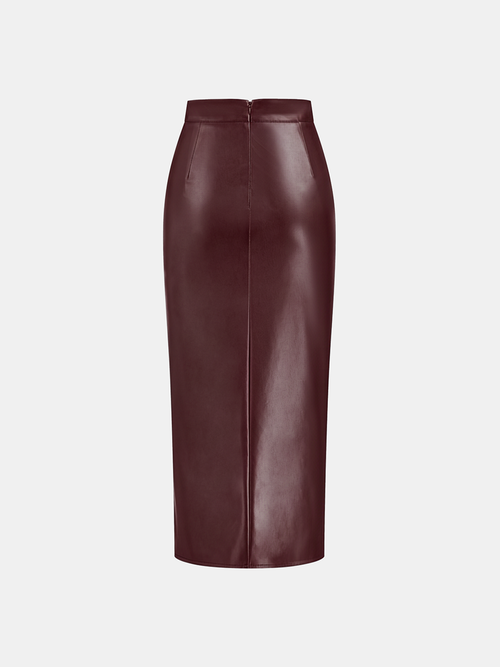 Faux Leather Midi Dress with Back Slit