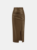 Faux Leather Midi Dress with Back Slit