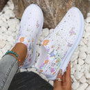 Women's Glitter Knit Platform Sneakers – Floral Pattern Breathable Shoes