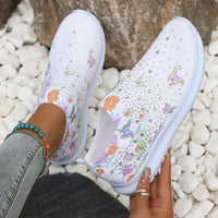 Women's Glitter Knit Platform Sneakers – Floral Pattern Breathable Shoes