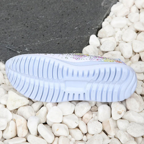 Women's Glitter Knit Platform Sneakers – Floral Pattern Breathable Shoes