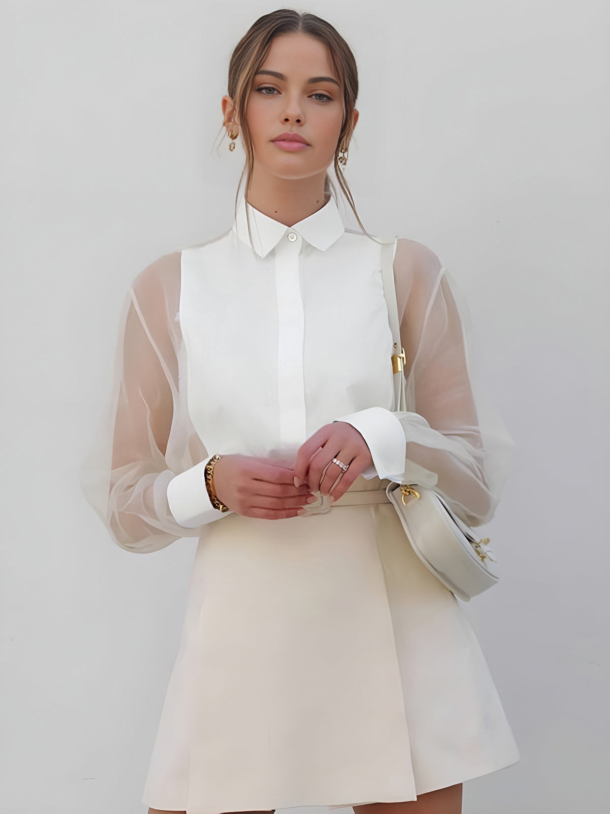 Women Blouse With Transparent Sleeves