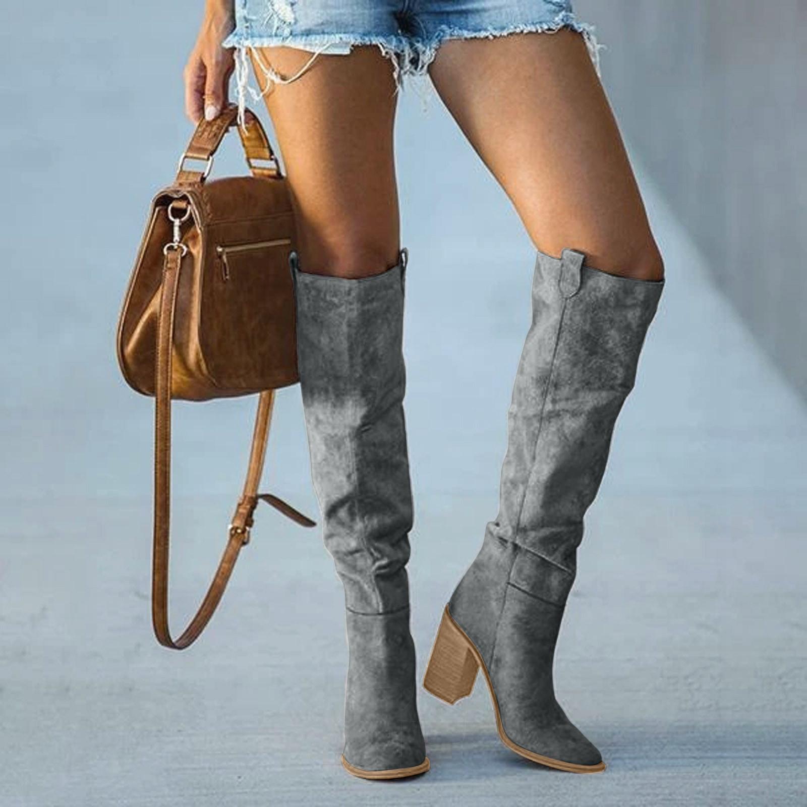 Women Boots Gray Block Heel