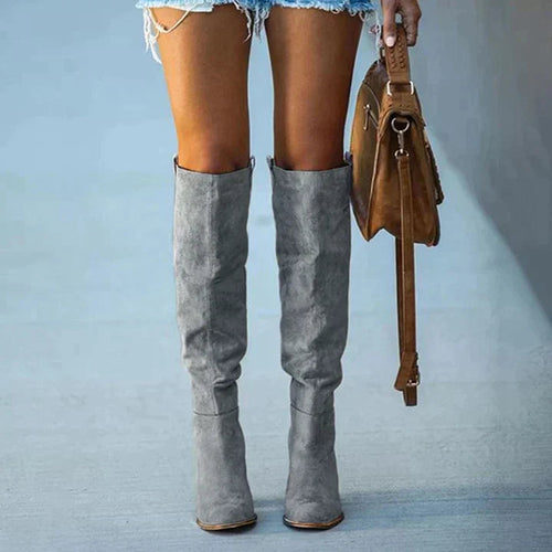 Dames Boots Gray Block Heel 3