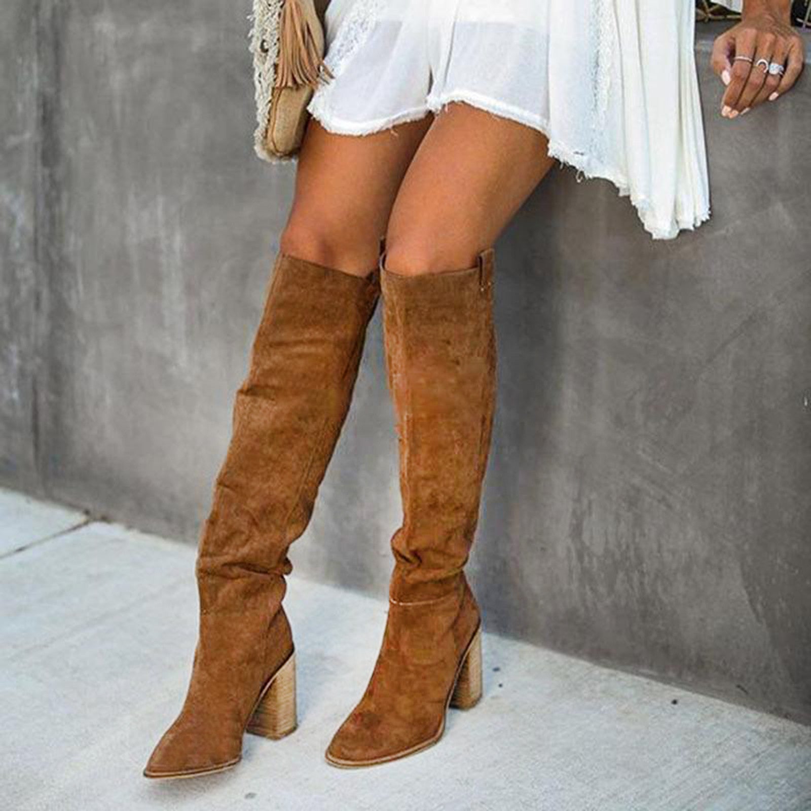 Dames Boots Gray Block Heel 8