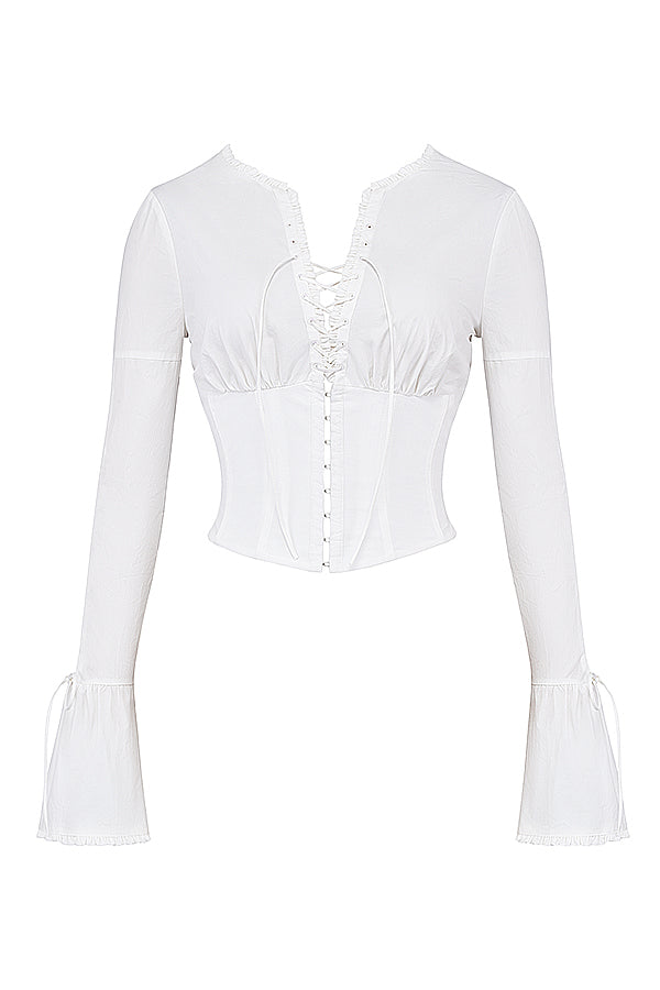 Dames Corset Top White Long Sleeve 4
