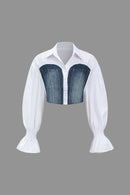 Dames Cropped Blouse with Denim Corset 0