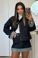 Dames Denim Set Cropped Jacket High-Waist Mini Skirt 0