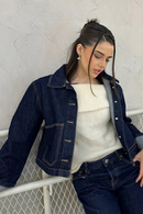 Dames Denim Set Cropped Jacket High-Waist Mini Skirt 1