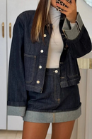 Dames Denim Set Cropped Jacket High-Waist Mini Skirt 3