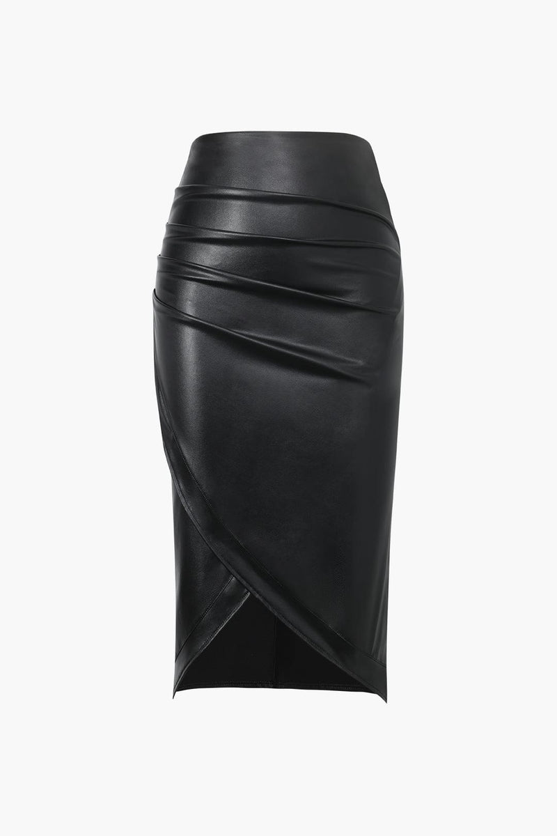 Women Midi Skirt Faux Leather
