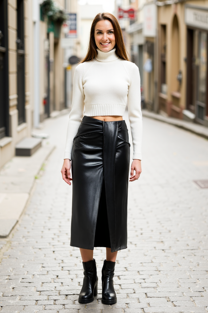 Women Midi Skirt High Waisted