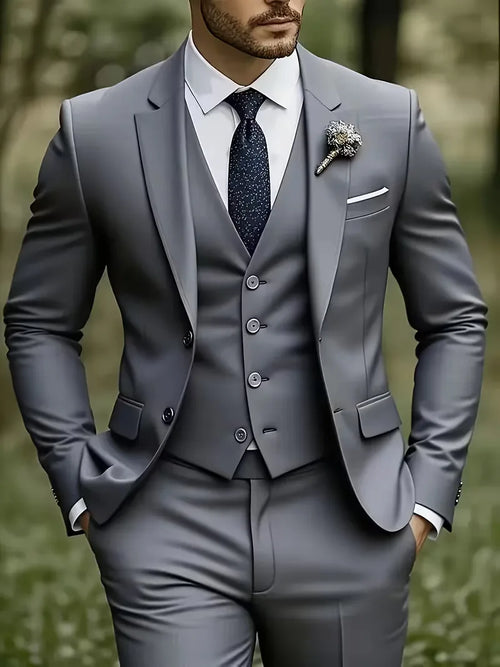 Men’s Slim Fit 3-Piece Suit – Glossy Finish Elegant Formal Style