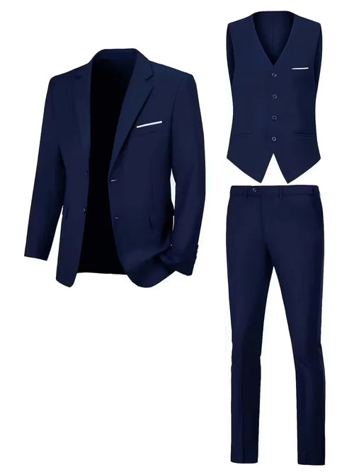 Men’s Slim Fit 3-Piece Suit – Glossy Finish Elegant Formal Style