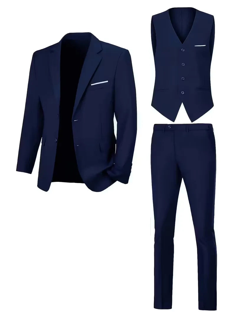 Men’s Slim Fit 3-Piece Suit – Glossy Finish Elegant Formal Style