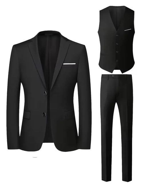 Men’s Slim Fit 3-Piece Suit – Glossy Finish Elegant Formal Style
