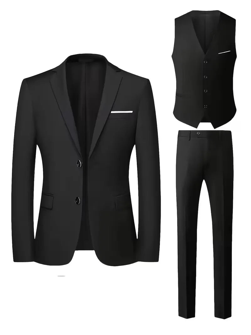 Men’s Slim Fit 3-Piece Suit – Glossy Finish Elegant Formal Style