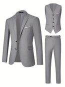 Men’s Slim Fit 3-Piece Suit – Glossy Finish Elegant Formal Style