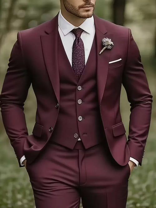 Men’s Slim Fit 3-Piece Suit – Glossy Finish Elegant Formal Style
