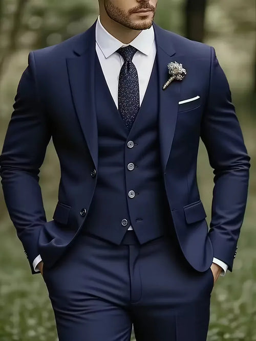 Men’s Slim Fit 3-Piece Suit – Glossy Finish Elegant Formal Style