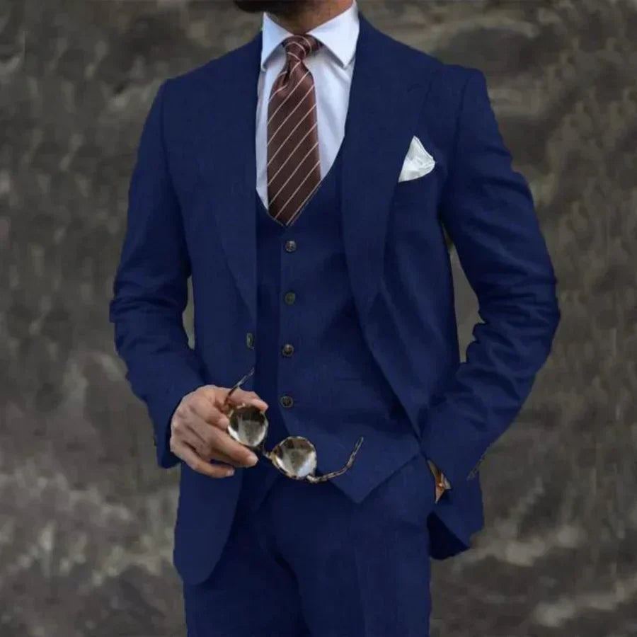 Men’s Luxury 3-Piece Suit – Blazer, Gilet and Trousers Elegant Formal Tailored Style