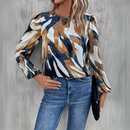 Women's Multicolored Chiffon Blouse – Long Lantern Sleeve Casual Top
