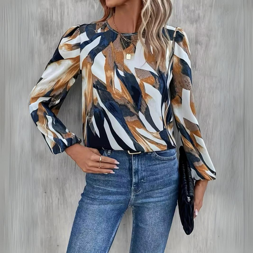 Women's Multicolored Chiffon Blouse – Long Lantern Sleeve Casual Top