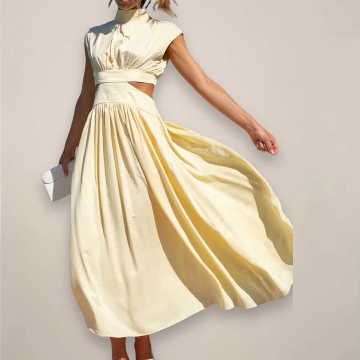 Elegant Maxi Dress with Cap Sleeves and Cut-Out Waist