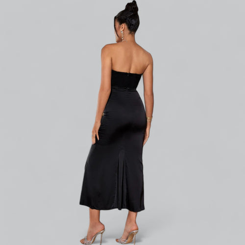 Elegant Strapless Corset Velvet Sheath Maxi Dress