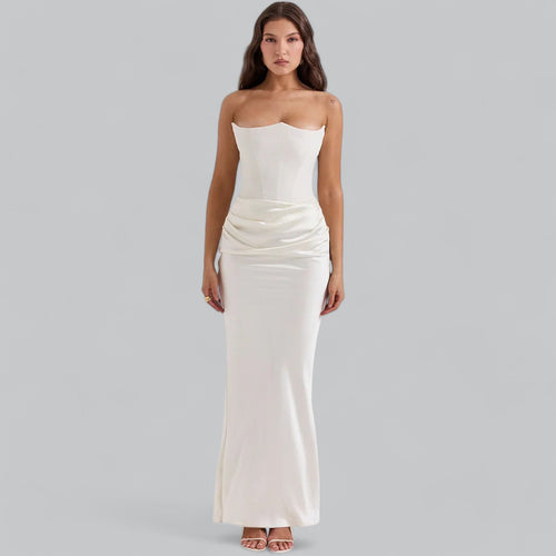 Elegant Strapless Corset Velvet Sheath Maxi Dress