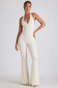 Elegant Black Jumpsuit for Women with Open Back and Halter Neck – Flattering Bodycon Fit for Special Occasions