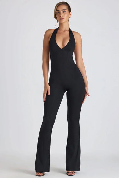 Elegant Black Jumpsuit for Women with Open Back and Halter Neck – Flattering Bodycon Fit for Special Occasions 4