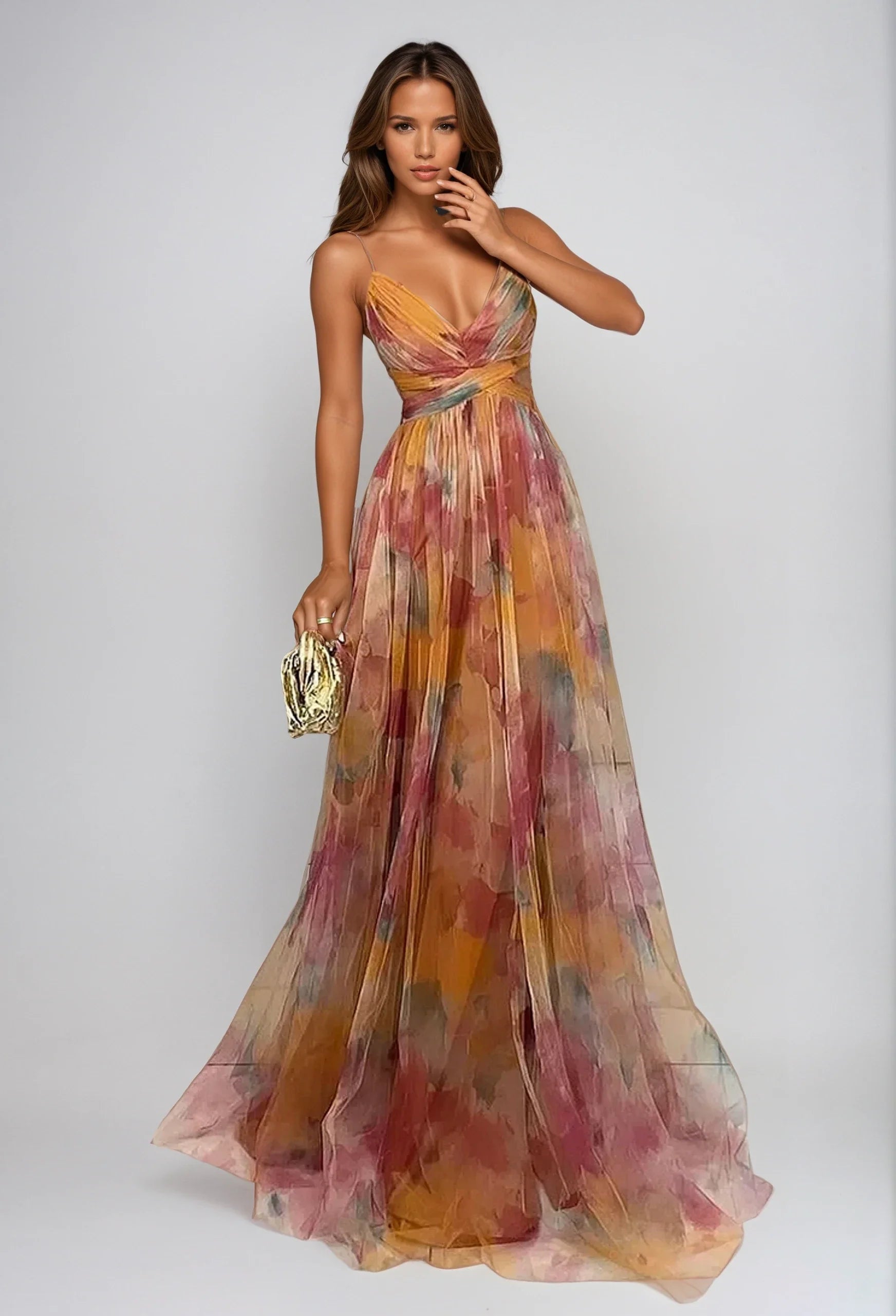 Elegant Floral Chiffon Maxi Dress for Women – Lightweight Summer Wedding Guest Dress in Flowy Fit, Available in S to XL