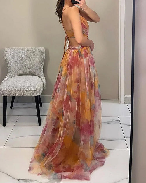 Elegant Floral Chiffon Maxi Dress for Women – Lightweight Summer Wedding Guest Dress in Flowy Fit, Available in S to XL 1