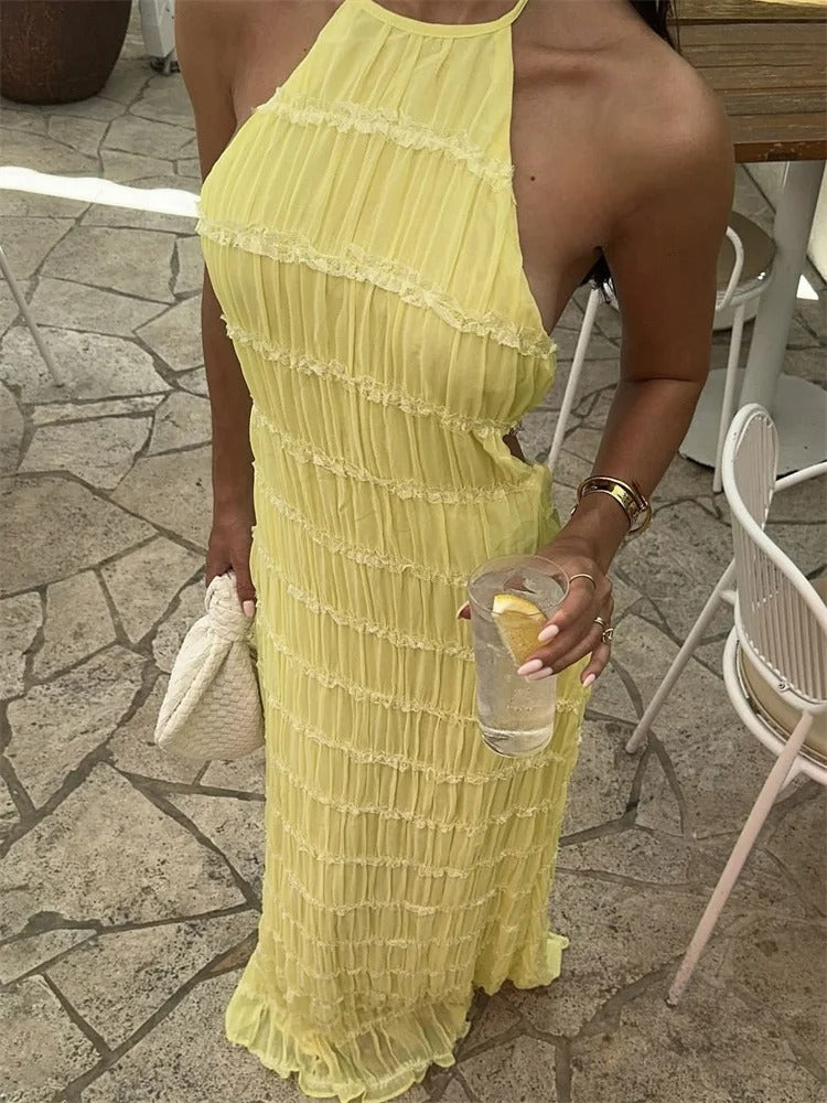 Elegant Halter Maxi Dress for Women – Open Back Summer Wedding Guest Dress, Lightweight and Flattering Fit 3