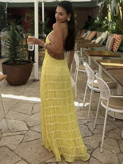 Elegant Halter Maxi Dress for Women – Open Back Summer Wedding Guest Dress, Lightweight and Flattering Fit 5