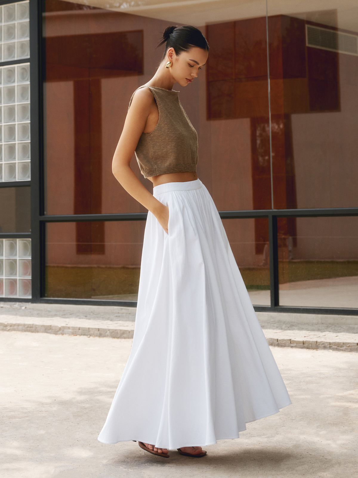 Elegant Linen Maxi Skirt for Women – High Waist, Pleated Design for Comfort and Style