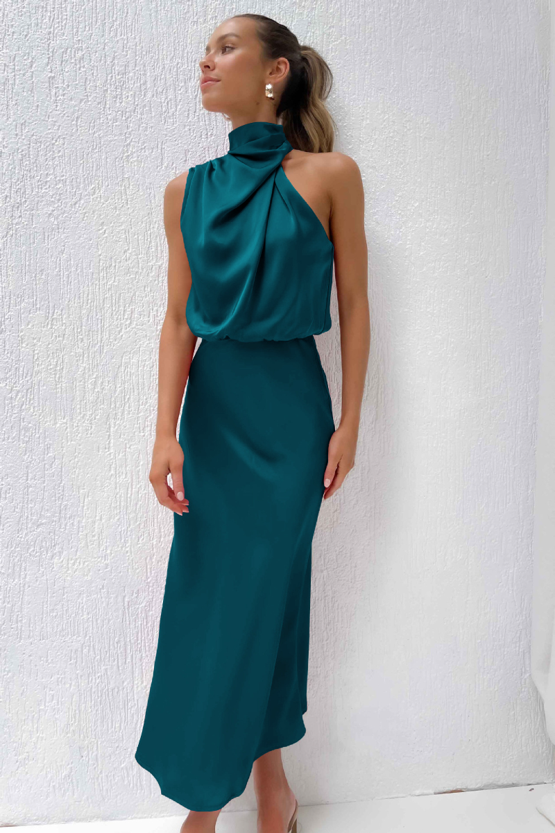 Elegant Midi Dress with Asymmetrical Neckline – Perfect for Special Occasions 3