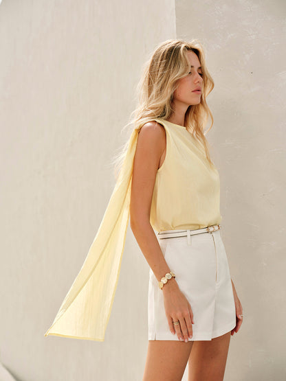 Elegant Semi-Sheer Pastel Top for Women – Sleeveless Cowl Neck Blouse 1