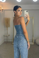 Elegant Strapless Jumpsuit with Glitter Detail – Luxurious Fit for Special Occasions 6